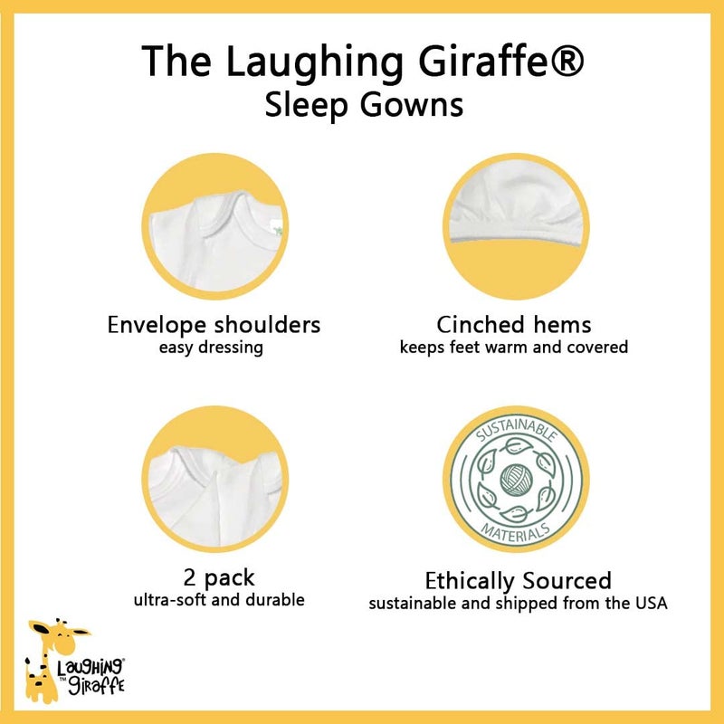 Laughing Giraffe Baby Long Sleeve Sleeper Gowns (Set of 2 -LG3800) White 0-3 months - Image 2